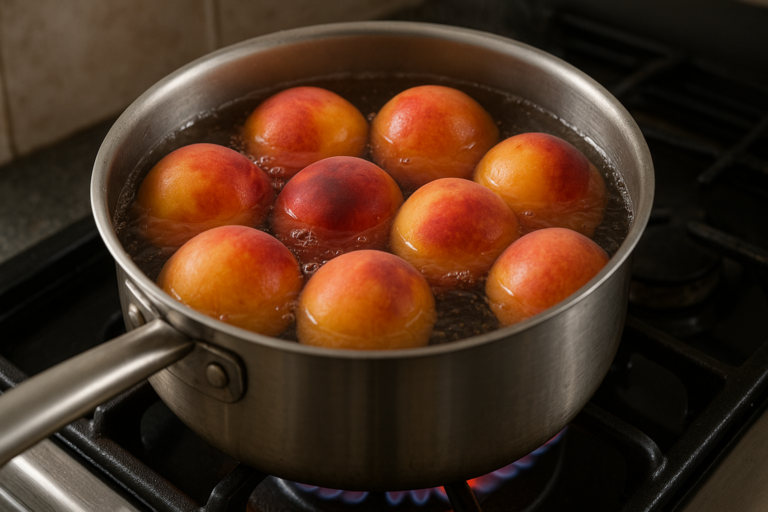 Pêssego: processo para descascar (Crédito: Delicioso)