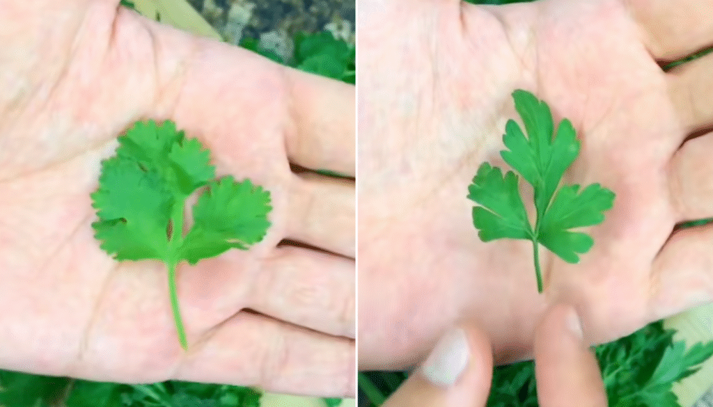 Como diferenciar coentro e salsinha
